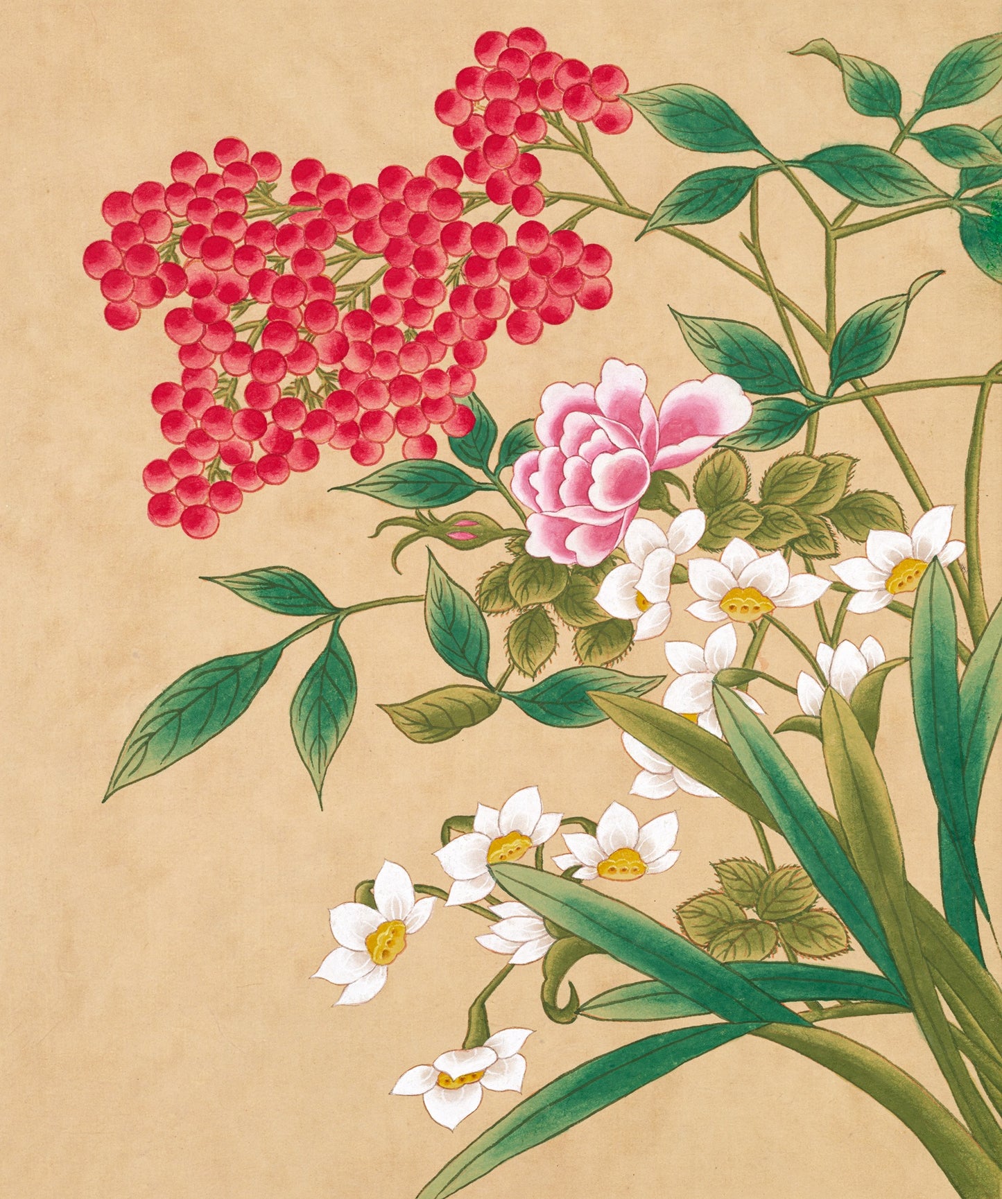 Red Berries & Blossoms – Prosperity Floral Minhwa Print