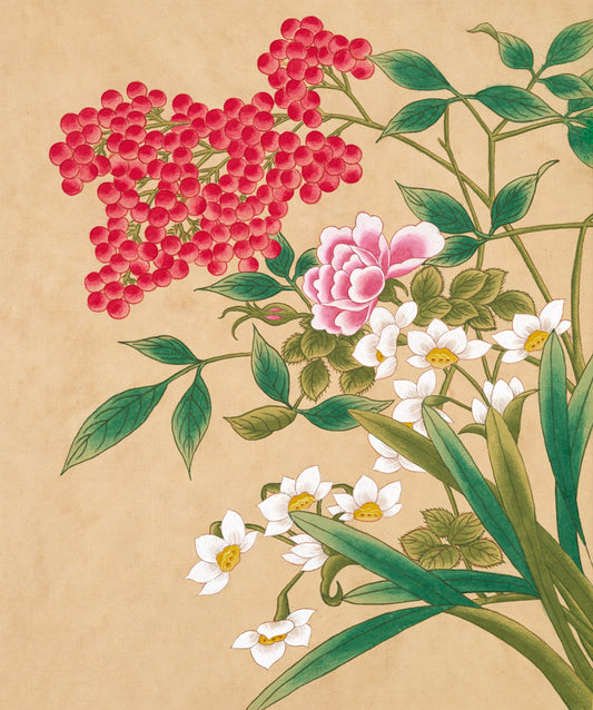 Red Berries & Blossoms – Prosperity Floral Minhwa Print